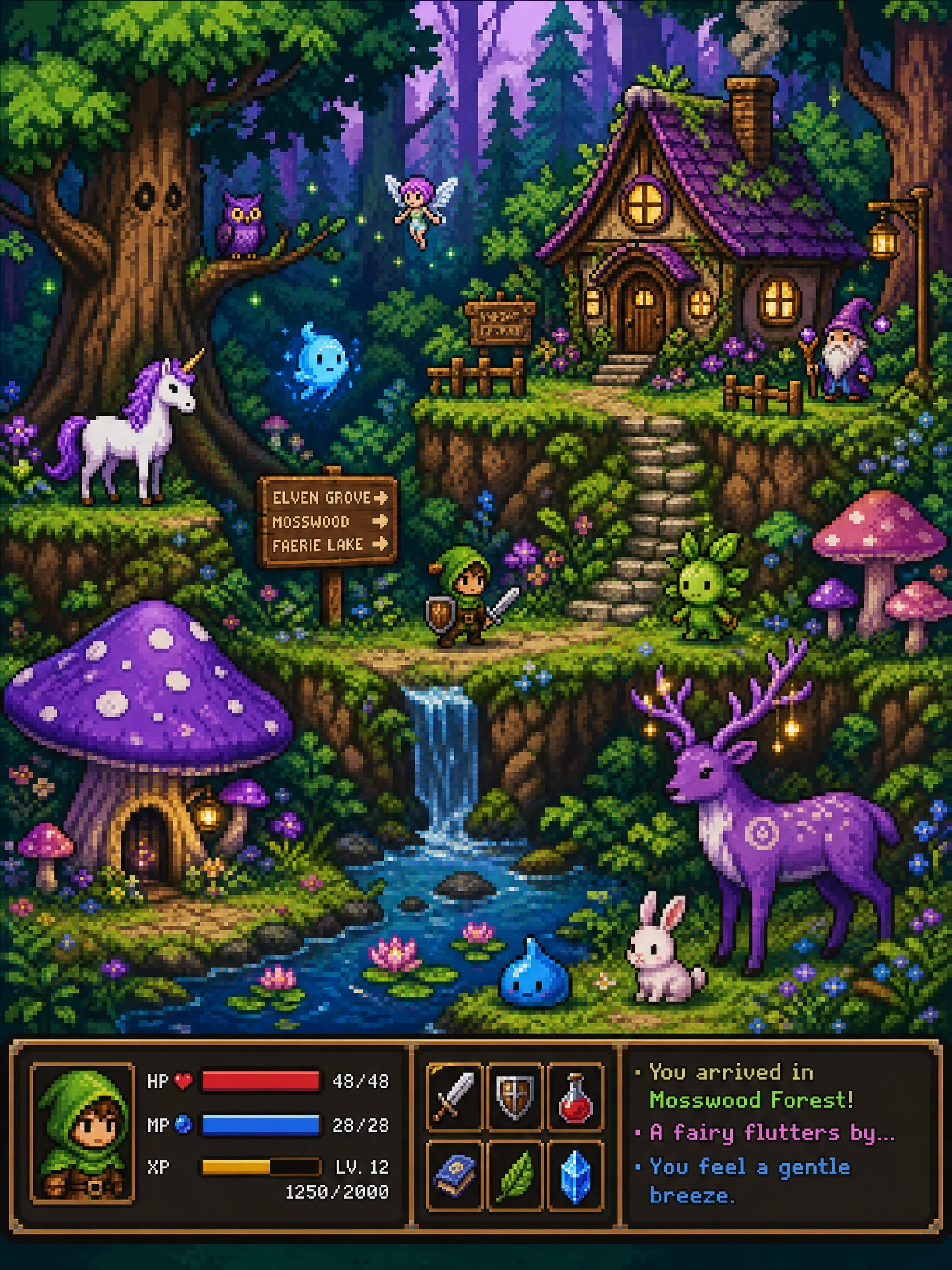 像素‍风格奇幻森林游戏场景插画
